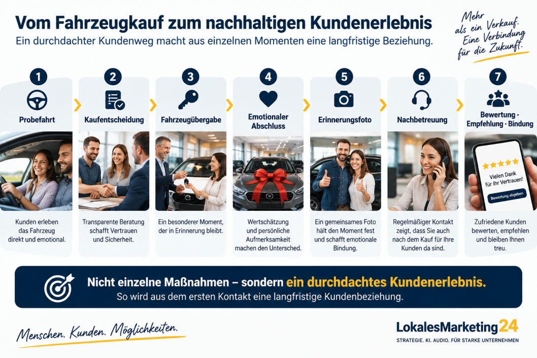 Kunde erlebt bei der Fahrzeugübergabe einen persönlichen emotionalen Moment. Transparenzhinweis: AI generiert.